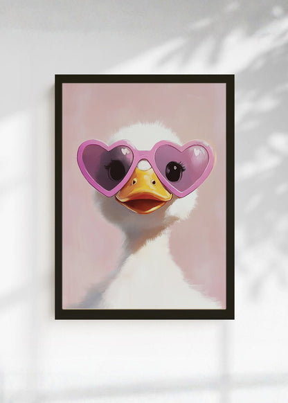 Cuadro Decorativo Trendy, Pato Lentes Corazón Rosa