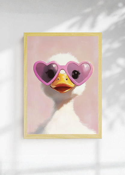 Cuadro Decorativo Trendy, Pato Lentes Corazón Rosa