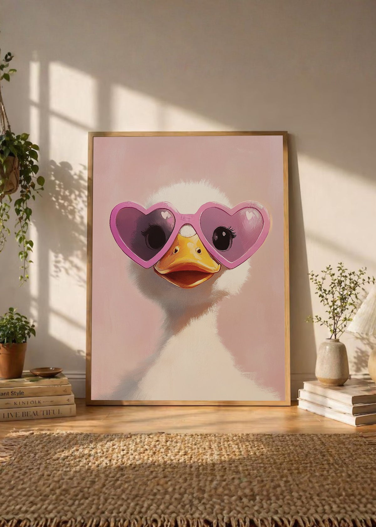 Cuadro Decorativo Trendy, Pato Lentes Corazón Rosa