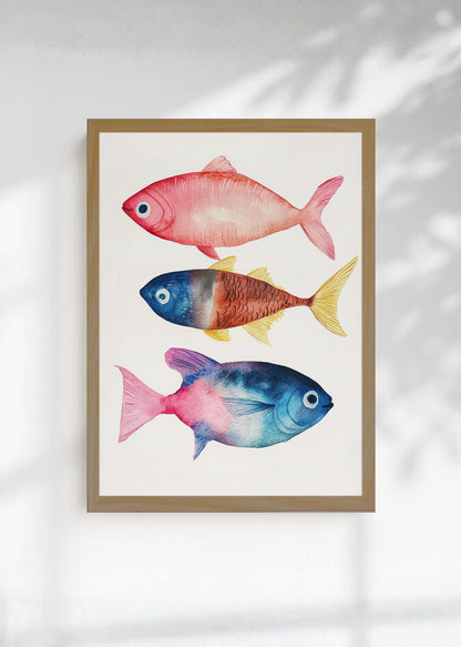 Cuadro Decorativo Trendy, Peces Acuarela Rosa Azul