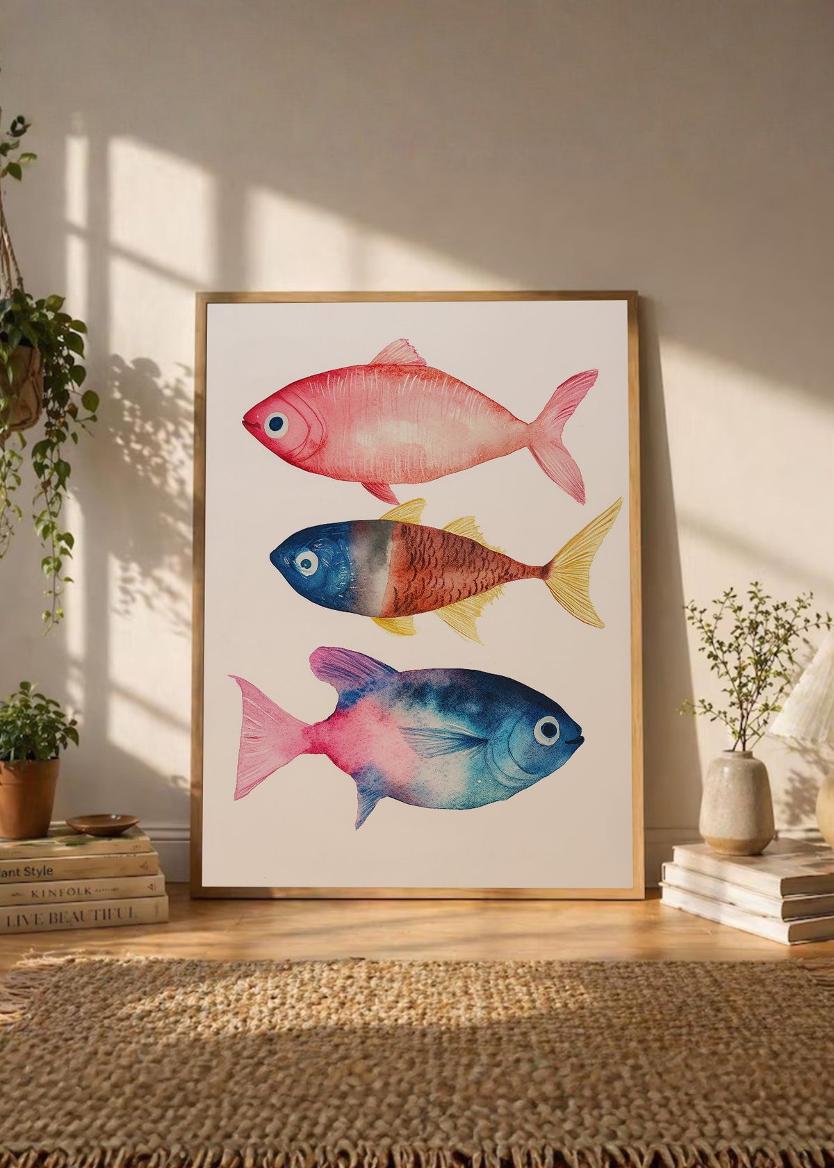 Cuadro Decorativo Trendy, Peces Acuarela Rosa Azul