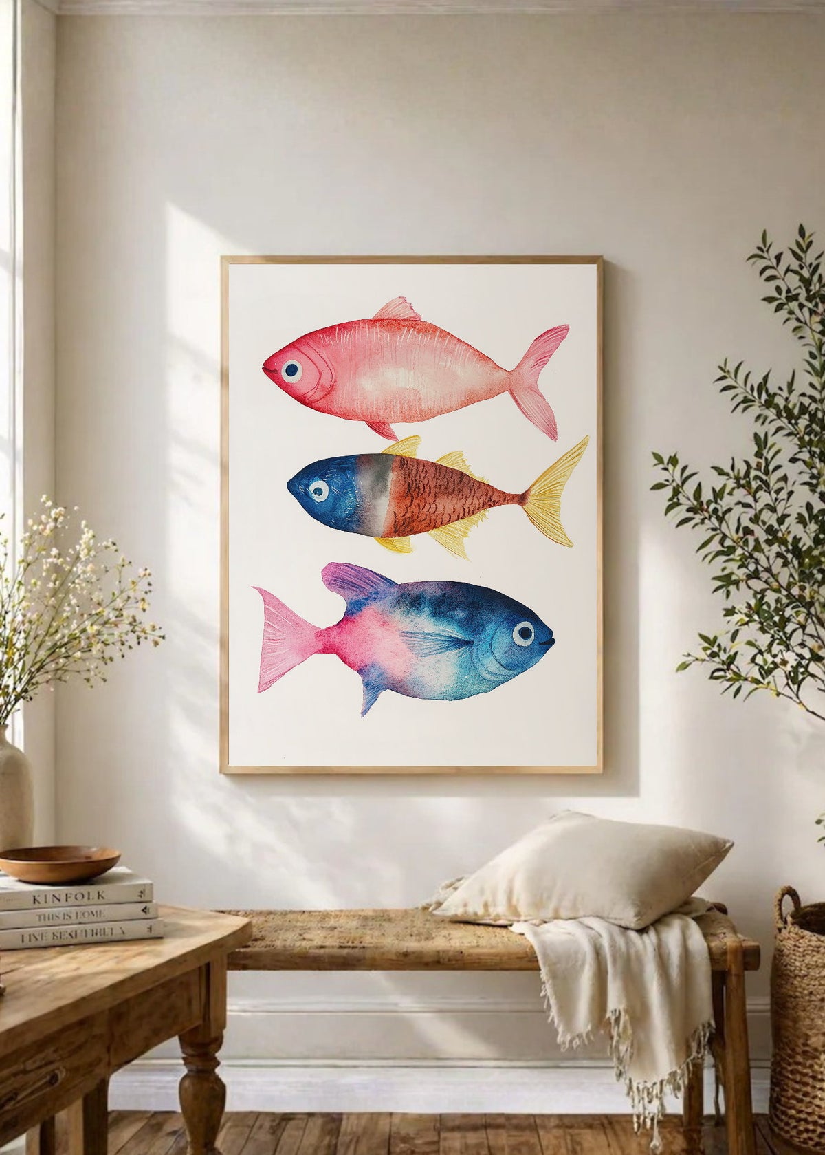 Cuadro Decorativo Trendy, Peces Acuarela Rosa Azul