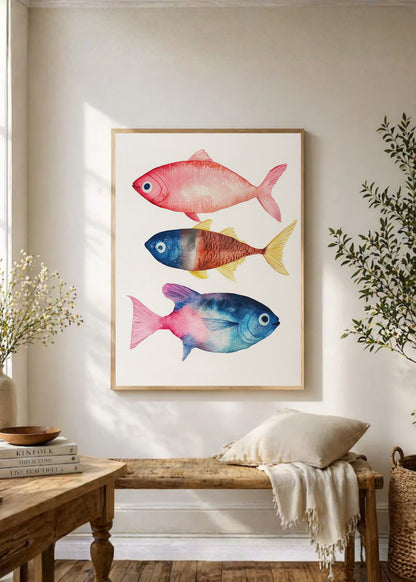 Cuadro Decorativo Trendy, Peces Acuarela Rosa Azul