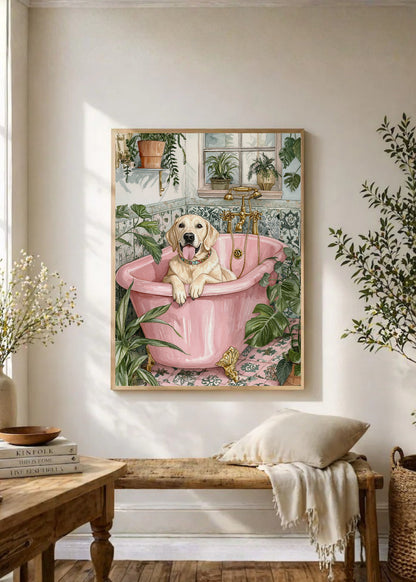 Cuadro Decorativo Trendy, Perro Bañera Rosa Plantas
