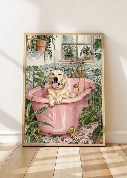 Cuadro Decorativo Trendy, Perro Bañera Rosa Plantas