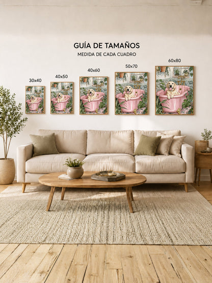 Cuadro Decorativo Trendy, Perro Bañera Rosa Plantas