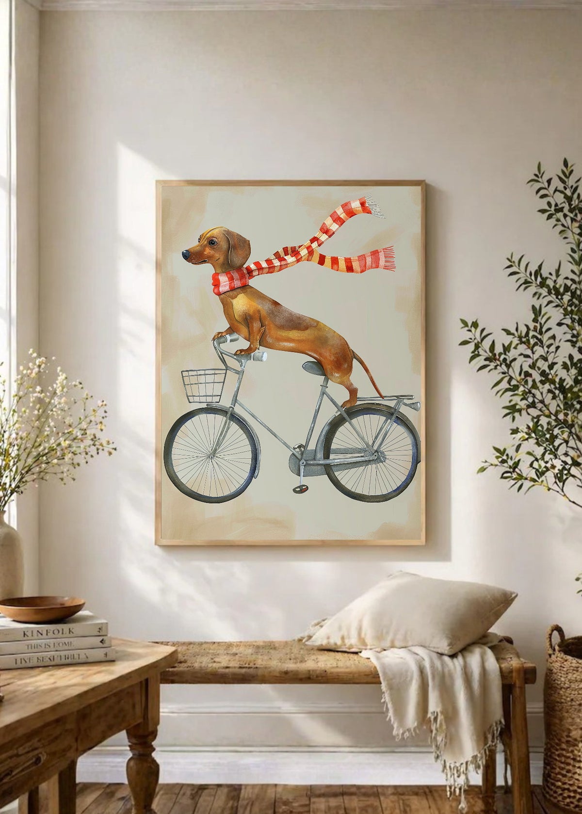 Cuadro Decorativo Trendy, Perro Salchicha Bicicleta
