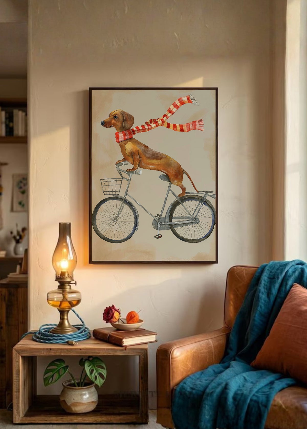 Cuadro Decorativo Trendy, Perro Salchicha Bicicleta