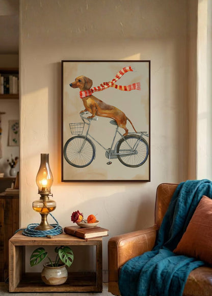Cuadro Decorativo Trendy, Perro Salchicha Bicicleta