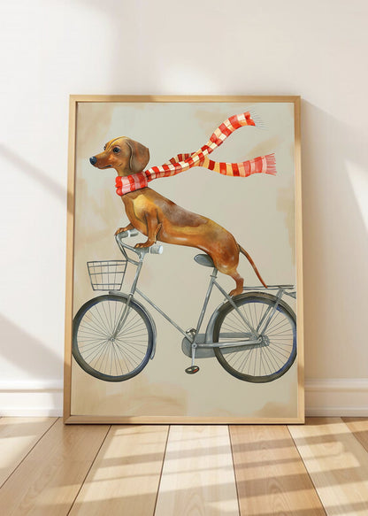 Cuadro Decorativo Trendy, Perro Salchicha Bicicleta
