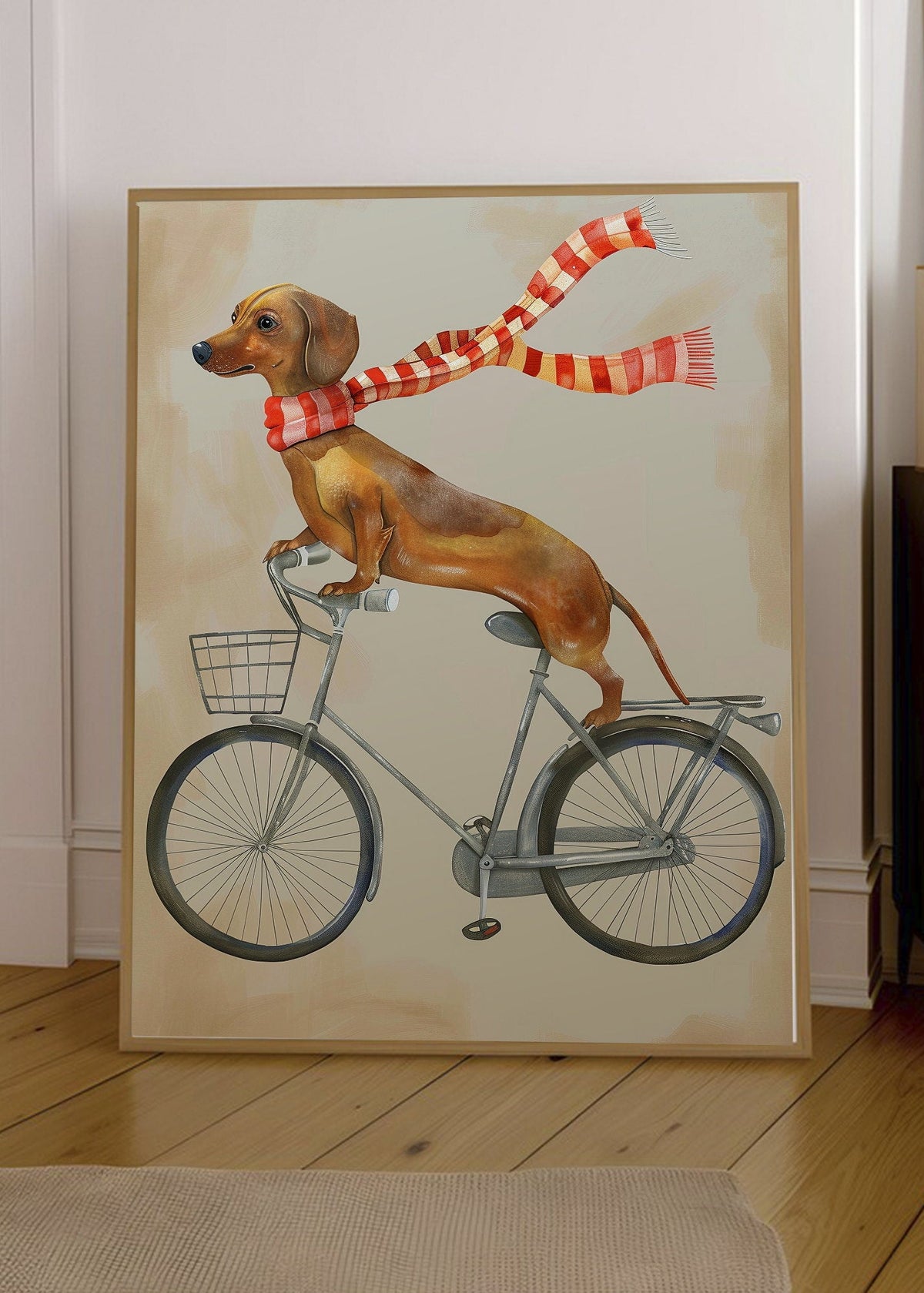 Cuadro Decorativo Trendy, Perro Salchicha Bicicleta