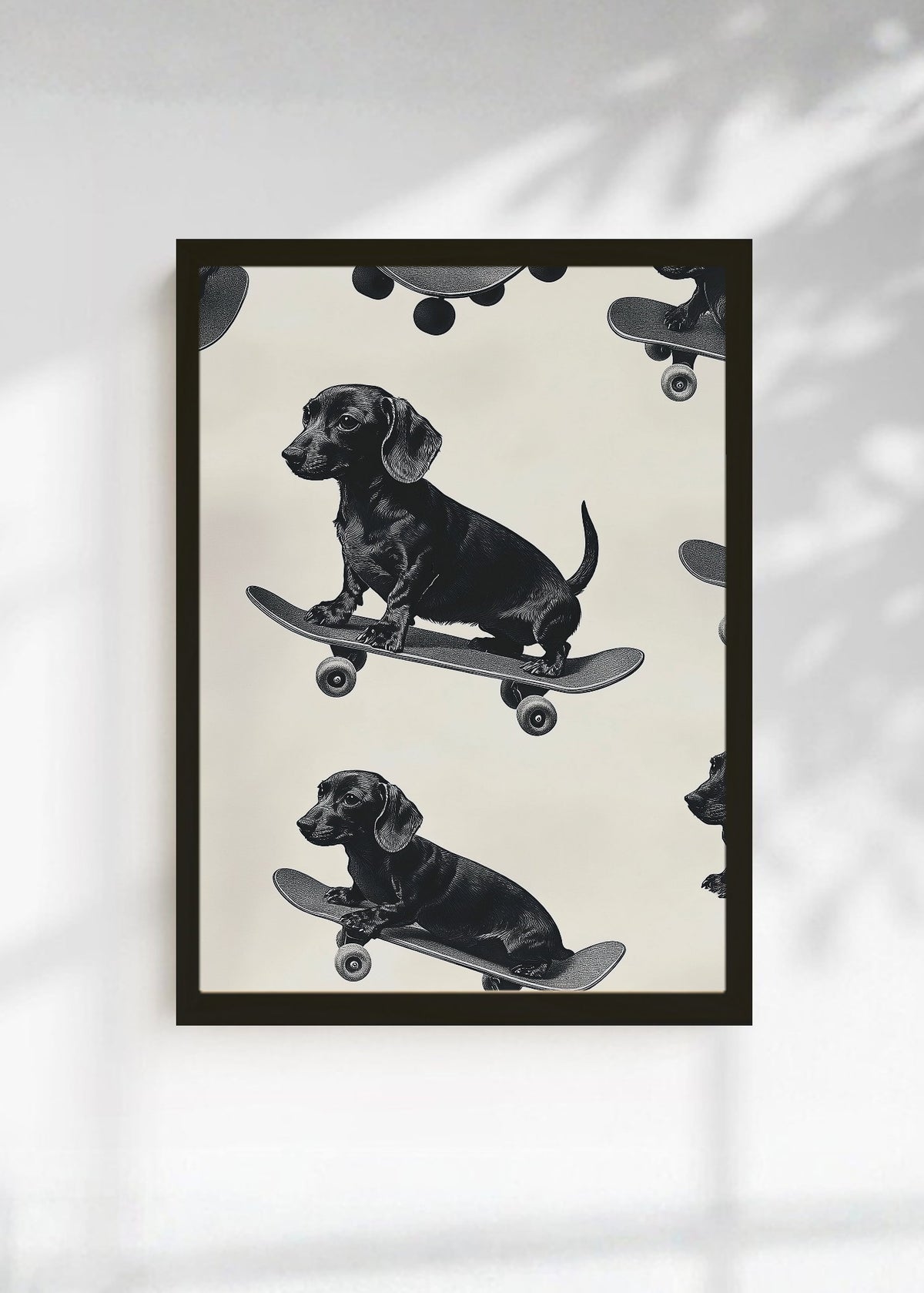 Cuadro Decorativo Trendy, Perros Salchicha Skate Crema