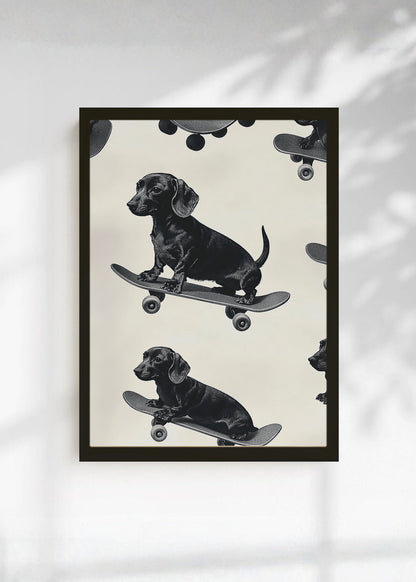 Cuadro Decorativo Trendy, Perros Salchicha Skate Crema