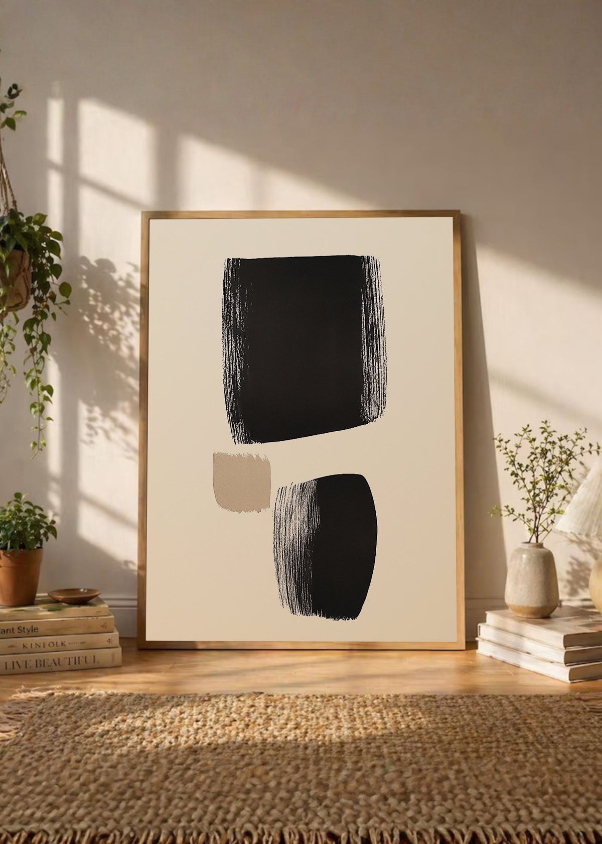 Cuadro Decorativo Trendy, Pinceladas Negras Minimal Crema