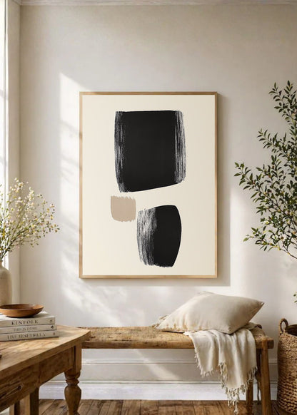Cuadro Decorativo Trendy, Pinceladas Negras Minimal Crema