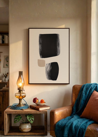 Cuadro Decorativo Trendy, Pinceladas Negras Minimal Crema