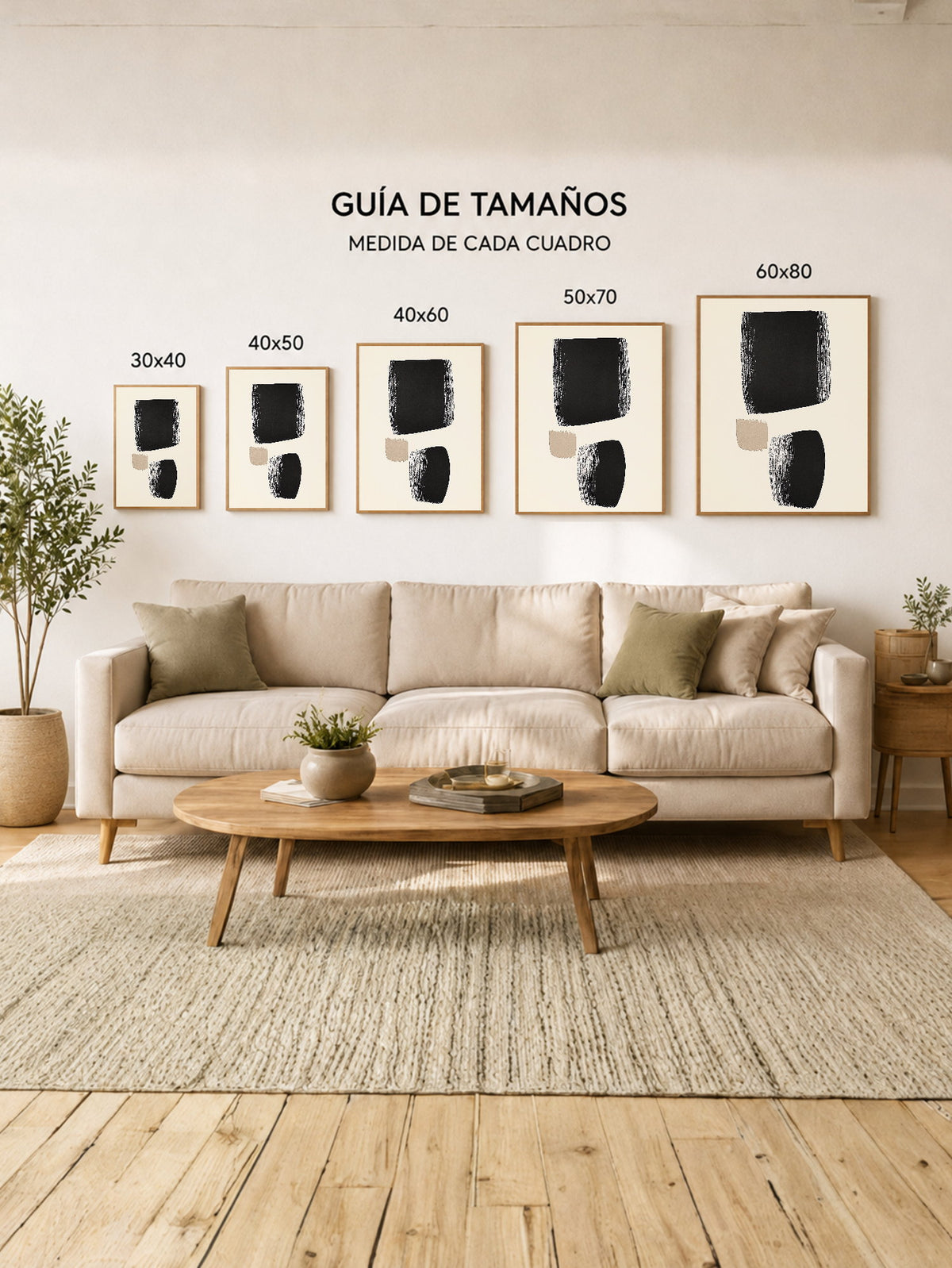 Cuadro Decorativo Trendy, Pinceladas Negras Minimal Crema