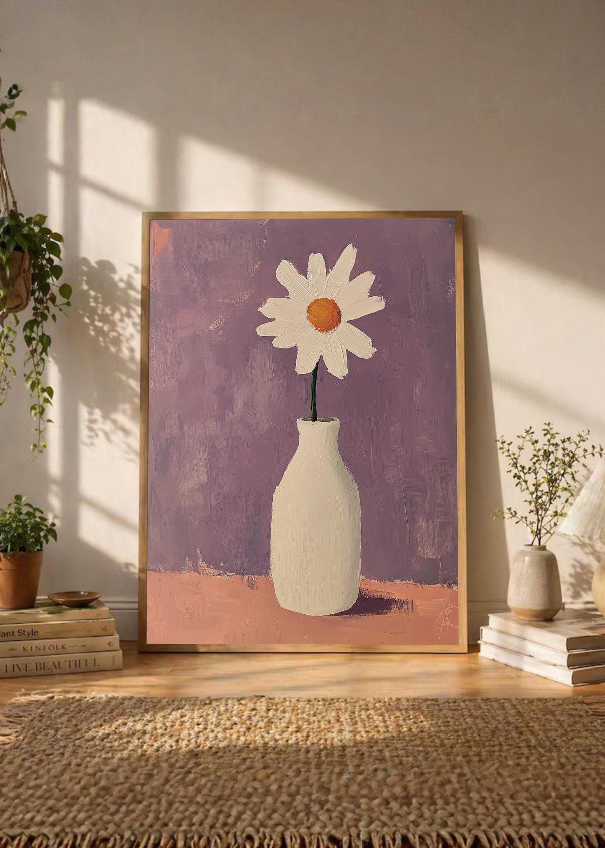 Cuadro Decorativo Trendy, Planta Líneas Blancas Rosa
