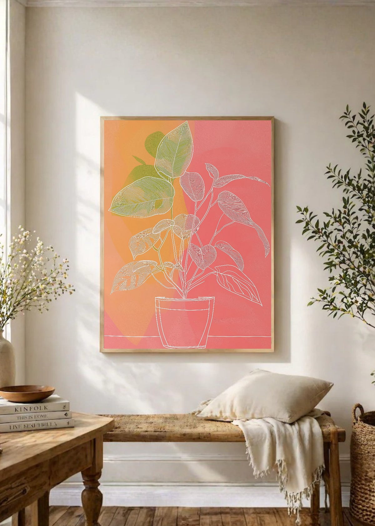 Cuadro Decorativo Trendy, Planta Maceta Damero Rosa