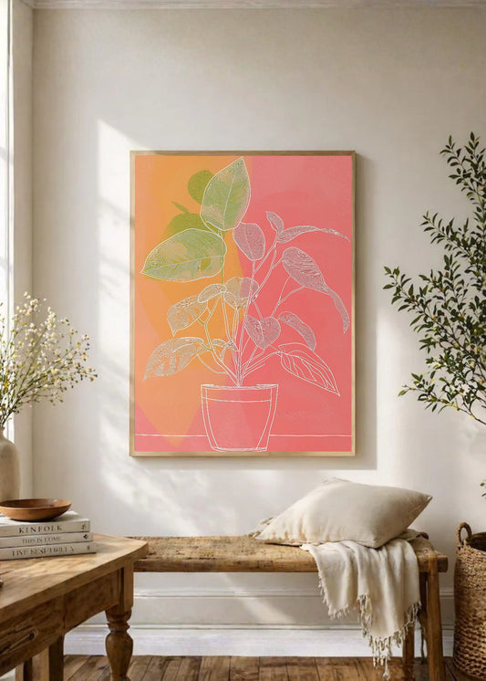 Cuadro Decorativo Trendy, Planta Maceta Damero Rosa