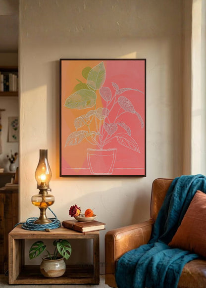 Cuadro Decorativo Trendy, Planta Maceta Damero Rosa