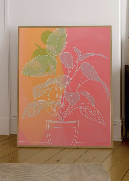 Cuadro Decorativo Trendy, Planta Maceta Damero Rosa