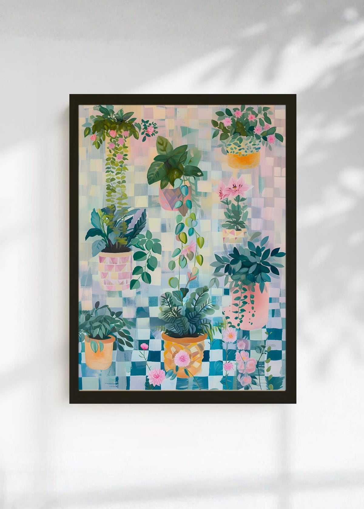 Cuadro Decorativo Trendy, Plantas Colgantes Ajedrez Pastel