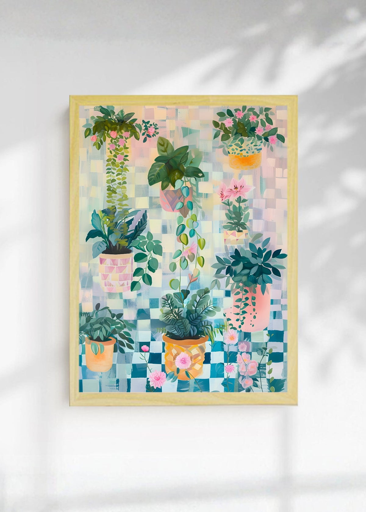 Cuadro Decorativo Trendy, Plantas Colgantes Ajedrez Pastel