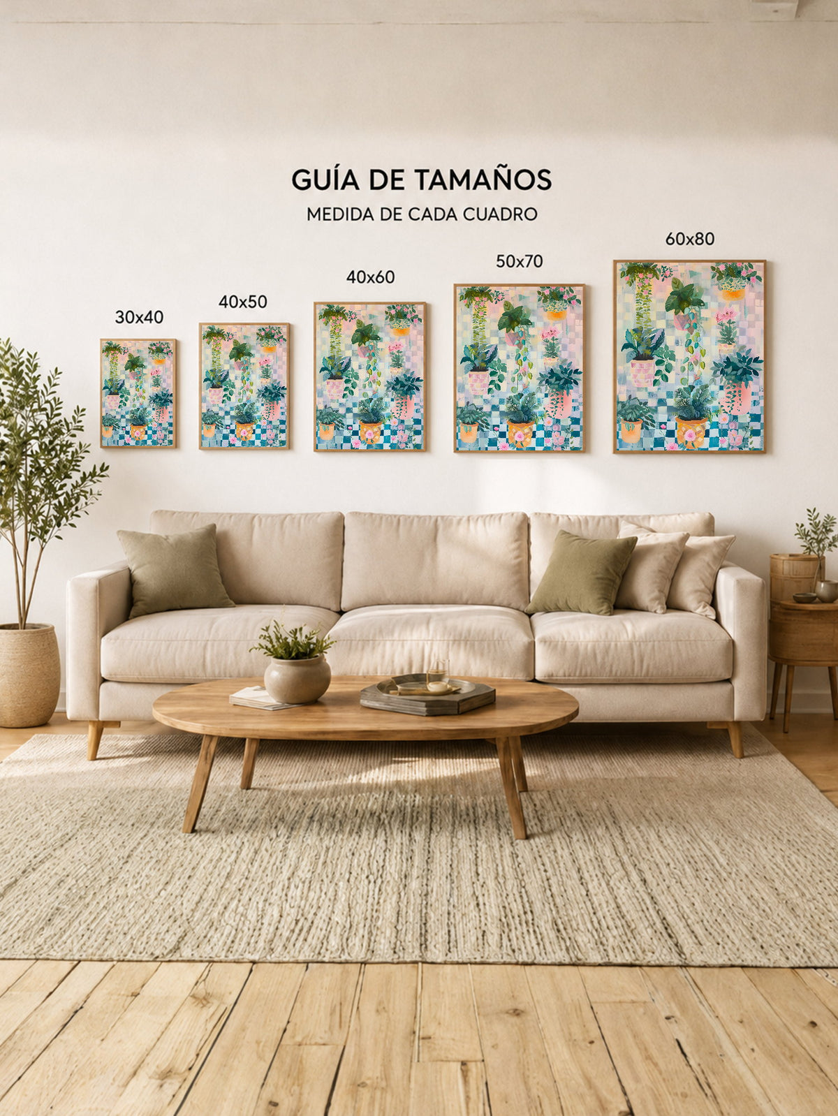 Cuadro Decorativo Trendy, Plantas Colgantes Ajedrez Pastel