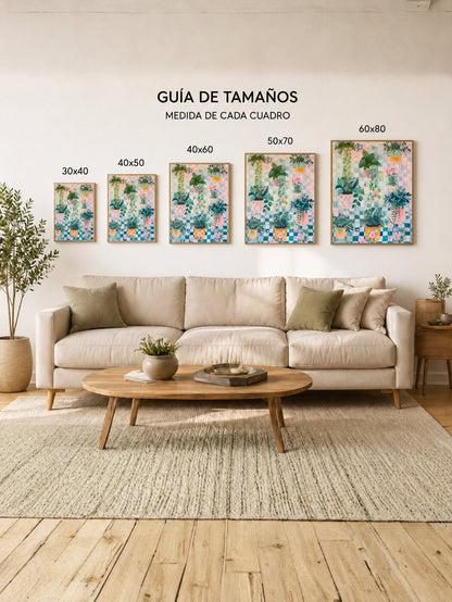 Cuadro Decorativo Trendy, Plantas Colgantes Ajedrez Pastel