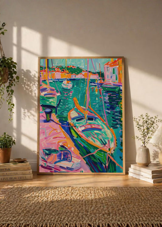 Cuadro Decorativo Trendy, Puerto Barcos Colores Vivos