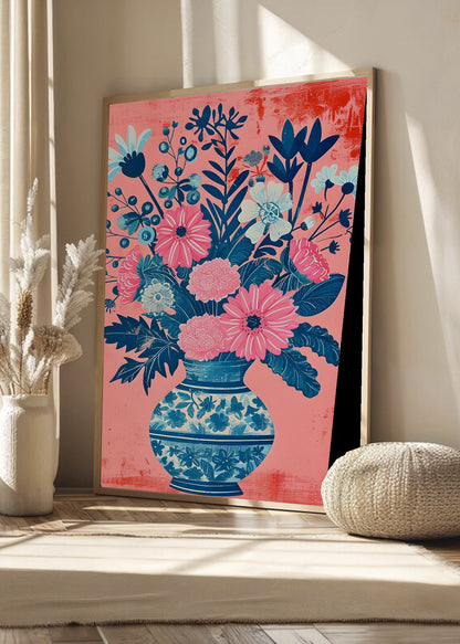 Cuadro Decorativo Trendy, Ramo Flores Jarrón Porcelana Azul