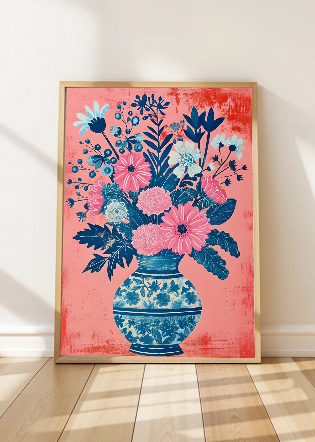 Cuadro Decorativo Trendy, Ramo Flores Jarrón Porcelana Azul