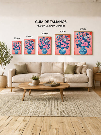 Cuadro Decorativo Trendy, Ramo Flores Jarrón Porcelana Azul
