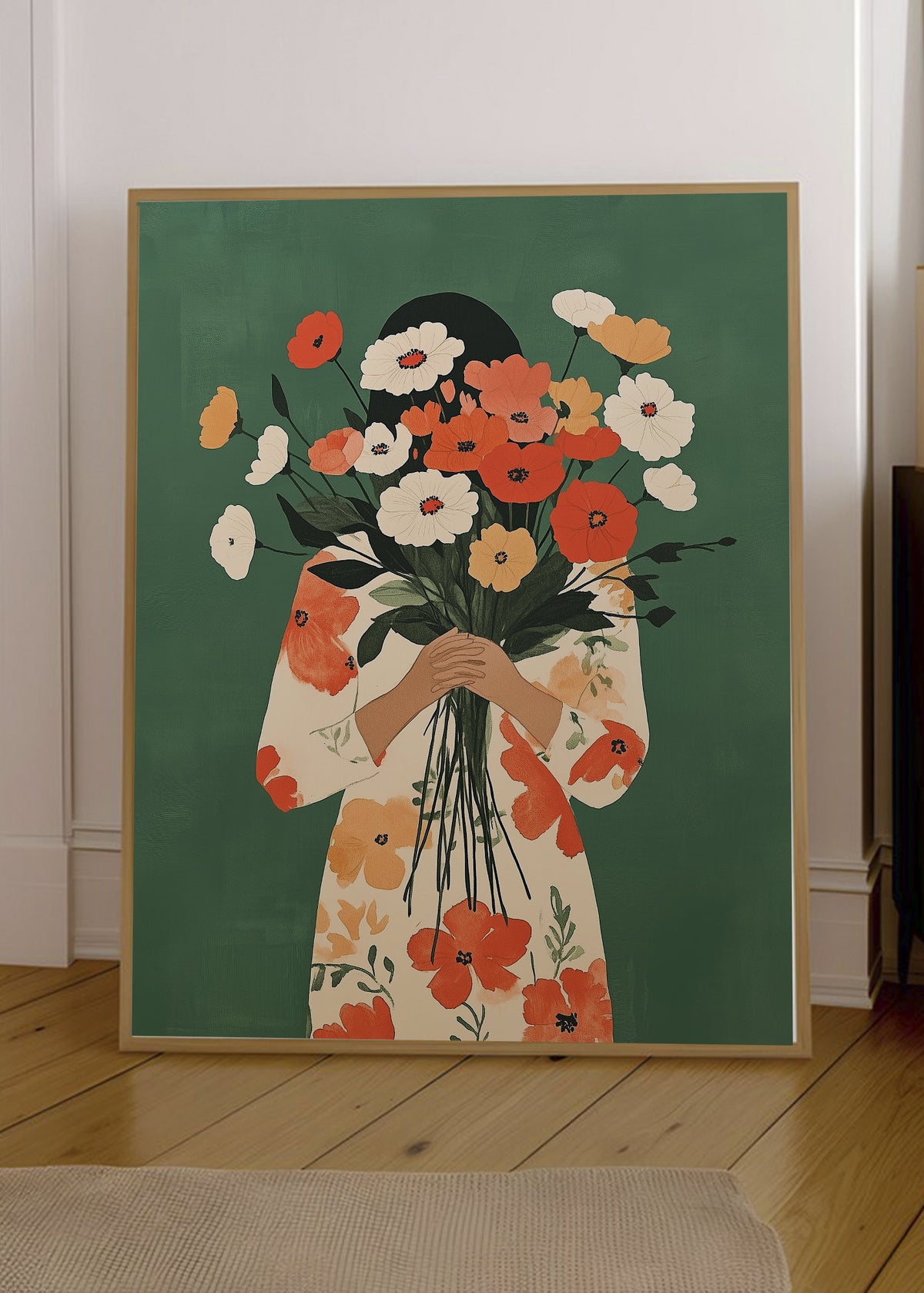 Cuadro Decorativo Trendy, Ramo Flores Verde Naranja