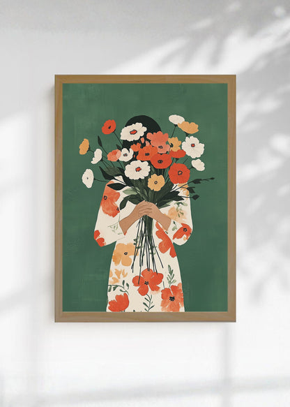 Cuadro Decorativo Trendy, Ramo Flores Verde Naranja