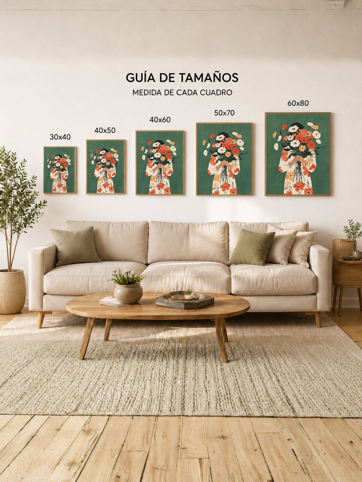 Cuadro Decorativo Trendy, Ramo Flores Verde Naranja