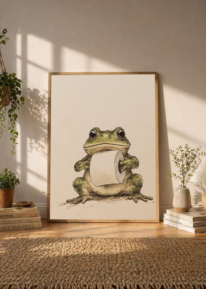Cuadro Decorativo Trendy, Rana Baño Humor Crema