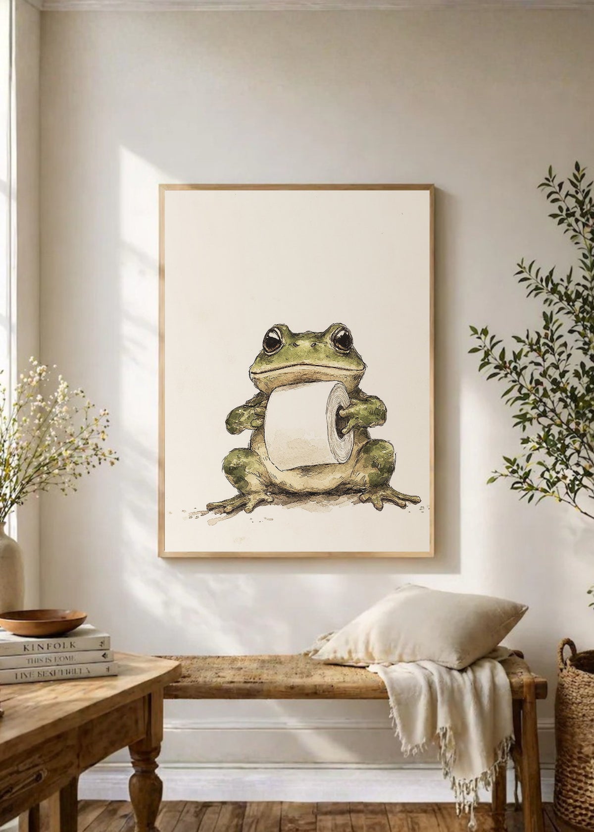 Cuadro Decorativo Trendy, Rana Baño Humor Crema