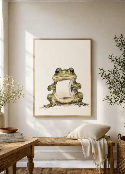 Cuadro Decorativo Trendy, Rana Baño Humor Crema