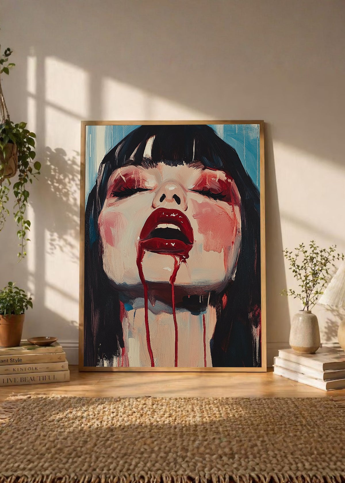 Cuadro Decorativo Trendy, Retrato Flequillo Rojo Dramático