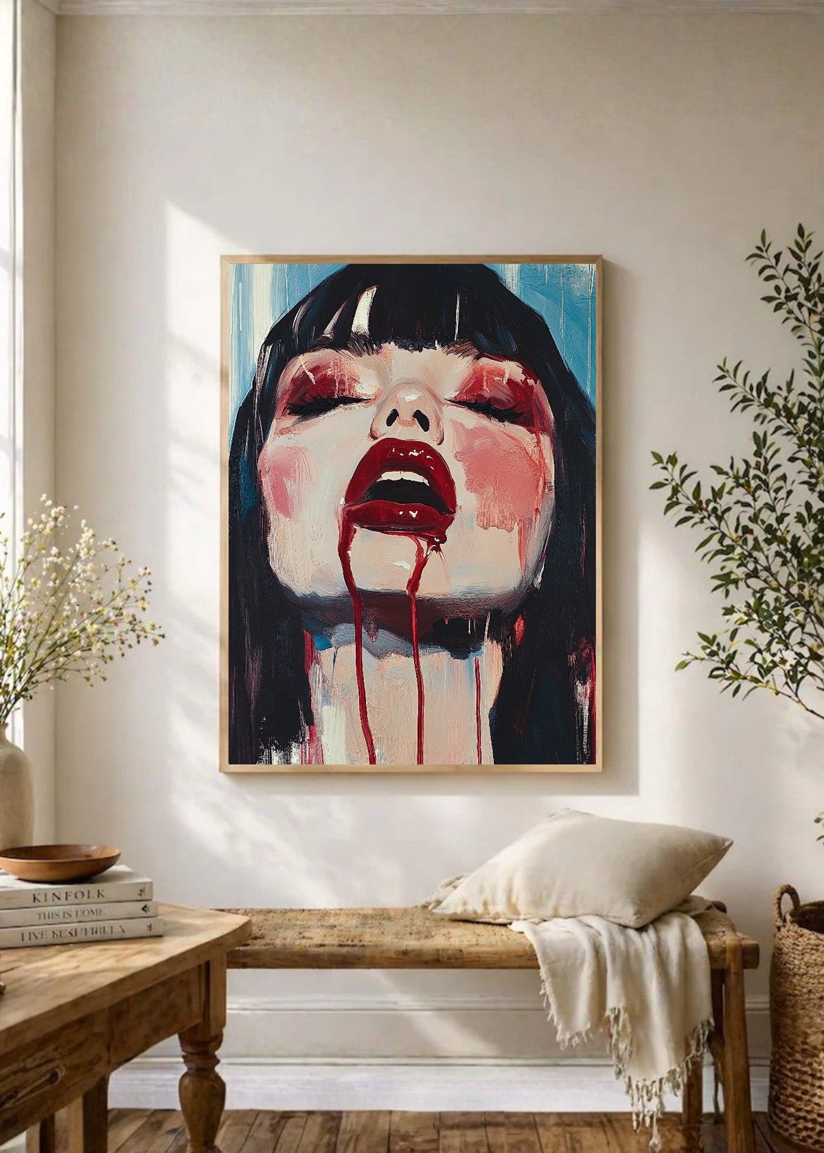 Cuadro Decorativo Trendy, Retrato Flequillo Rojo Dramático