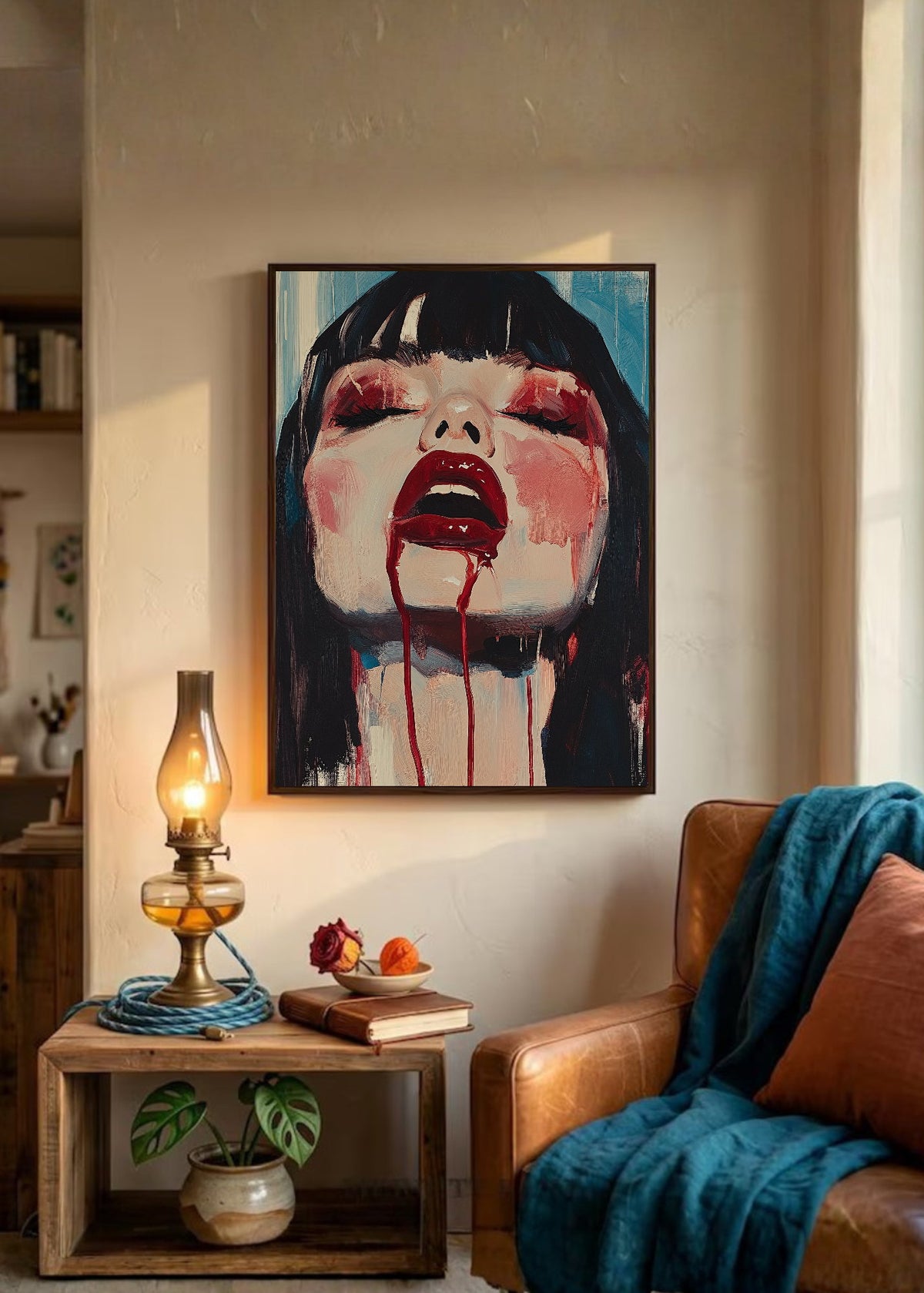 Cuadro Decorativo Trendy, Retrato Flequillo Rojo Dramático