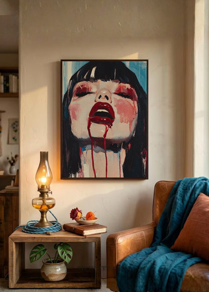 Cuadro Decorativo Trendy, Retrato Flequillo Rojo Dramático