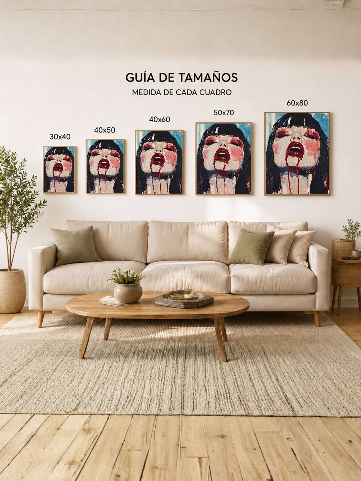 Cuadro Decorativo Trendy, Retrato Flequillo Rojo Dramático