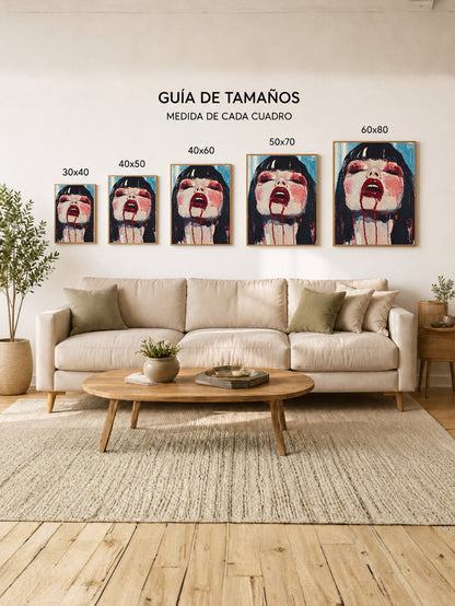 Cuadro Decorativo Trendy, Retrato Flequillo Rojo Dramático