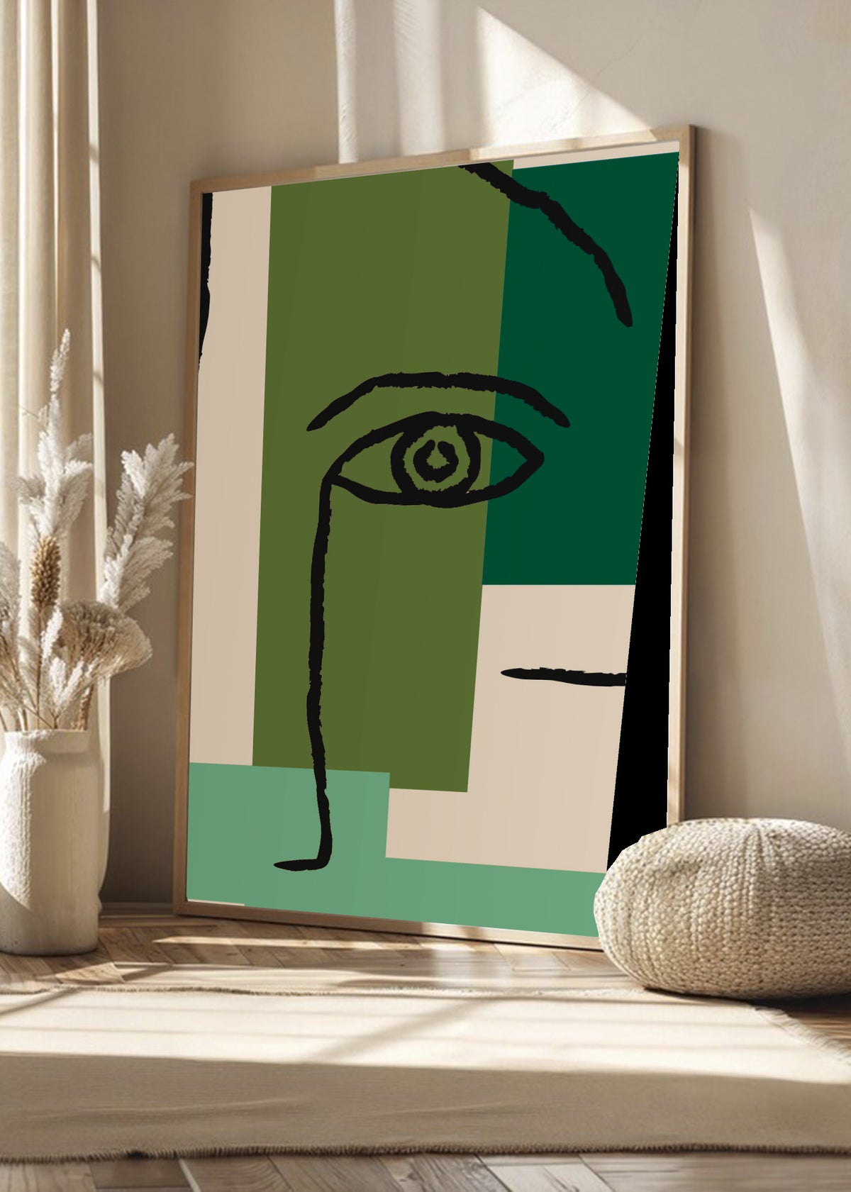 Cuadro Decorativo Trendy, Rostro Línea Bloques Verde