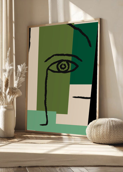 Cuadro Decorativo Trendy, Rostro Línea Bloques Verde