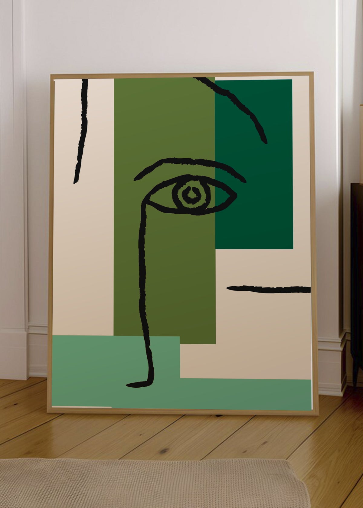 Cuadro Decorativo Trendy, Rostro Línea Bloques Verde