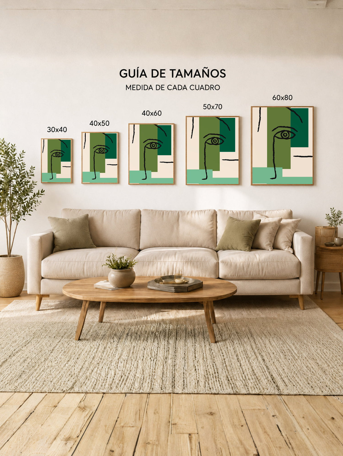 Cuadro Decorativo Trendy, Rostro Línea Bloques Verde